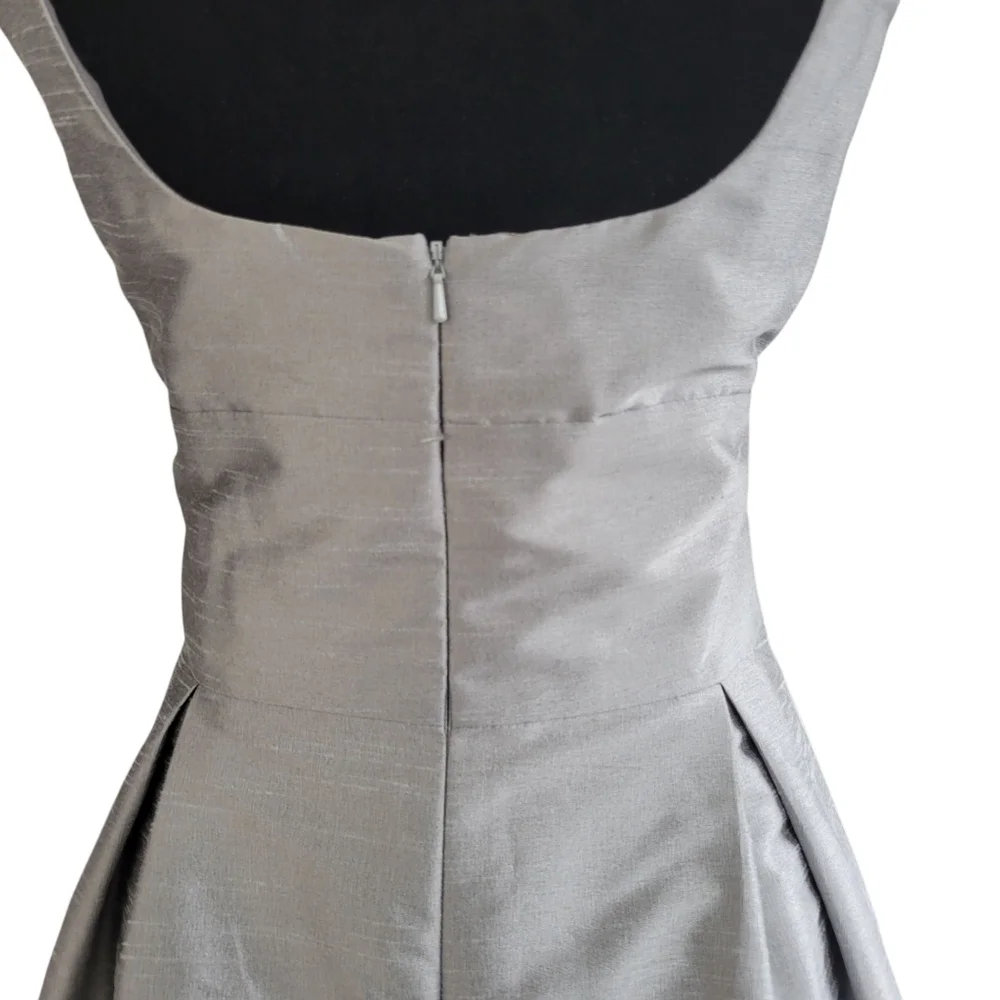 NWT ALFRED SUNG Sleeveless Midi Silver Gray Satin Dress Size 14 - Picture 6 of 9